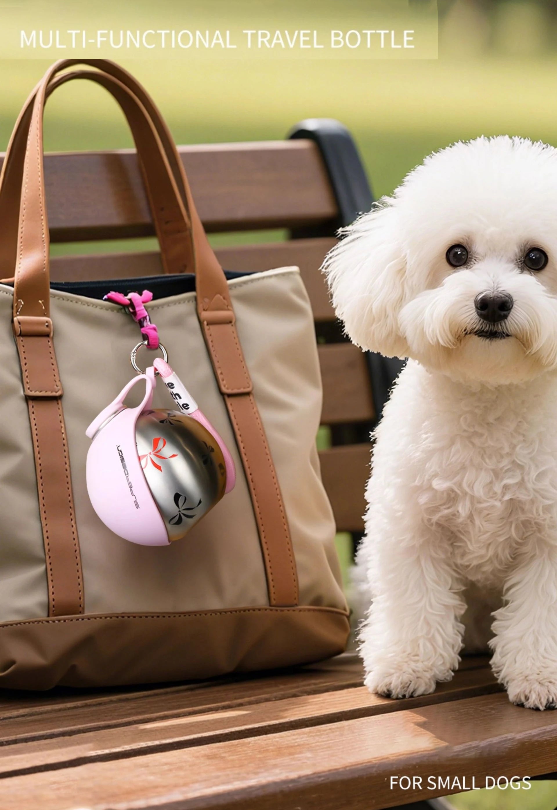Portable Outdoor Pet Stainless Steel Water Cup Dog Water Bottle with Bowl for Cat 304 Stainless Steel Safe Food-Grade Silicone