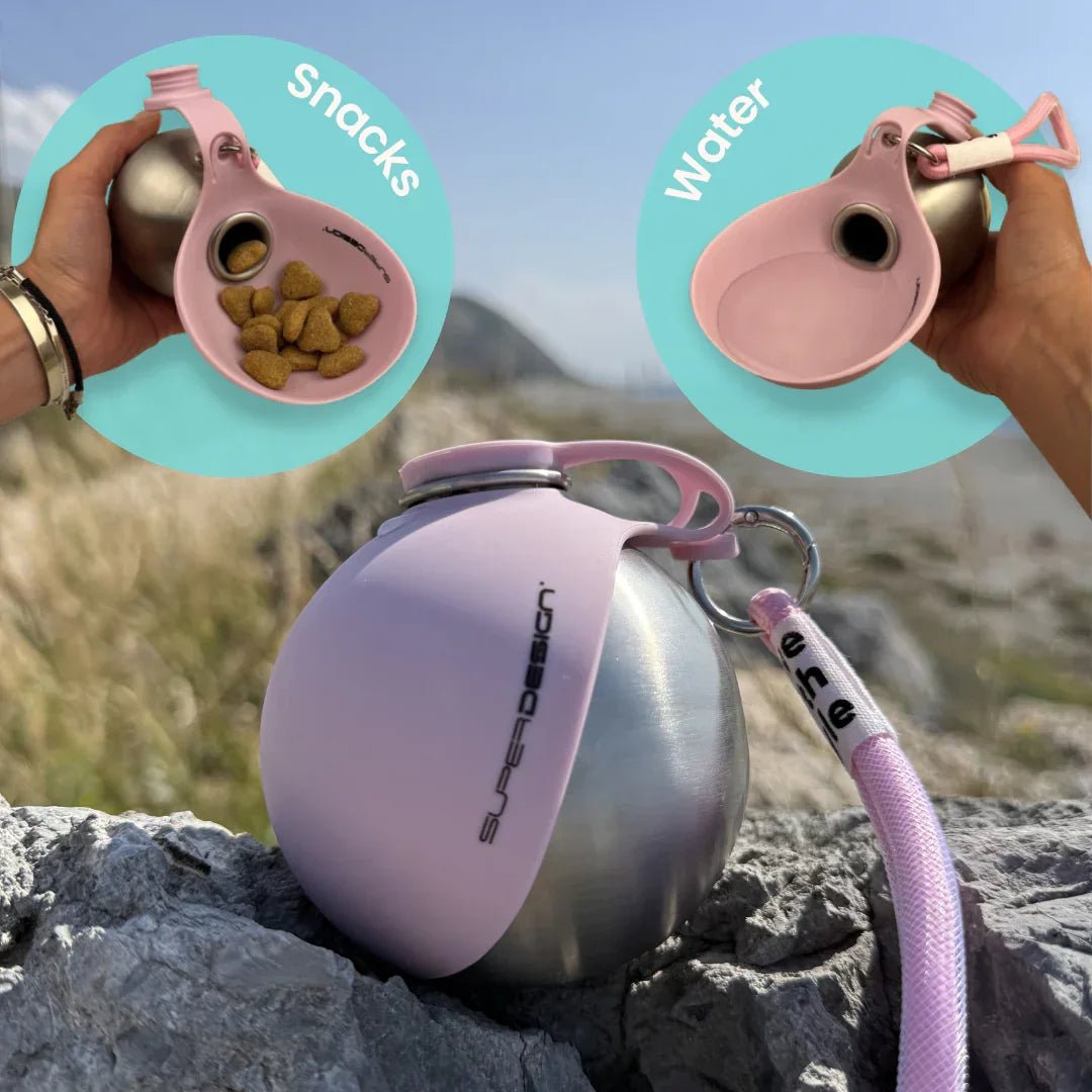 Portable Outdoor Pet Stainless Steel Water Cup Dog Water Bottle with Bowl for Cat 304 Stainless Steel Safe Food-Grade Silicone